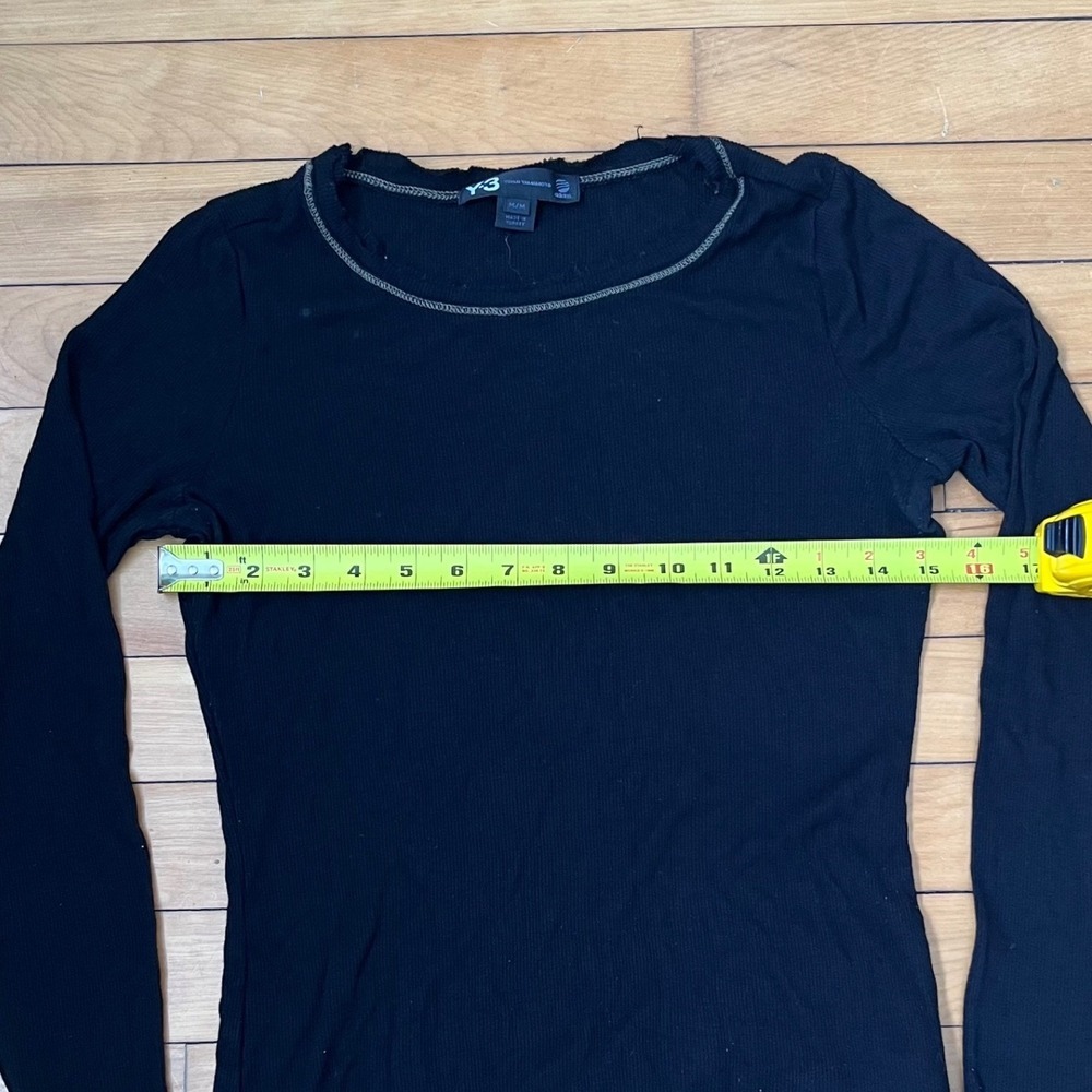 Y-3 Yohji Yamamoto Adidas Black Ribbed Long Sleeve Top Raw Edge Medium - Picture 8 of 13